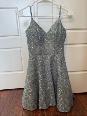 Gray Sequin A-Line Spaghetti Strap Dress